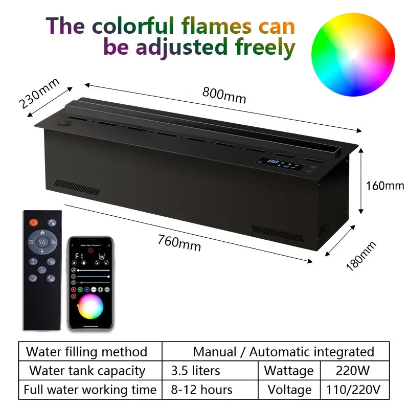 Chimenea atomizadora 3D para sala de estar, chimenea electrónica de llama falsa multicolor, chimenea de vapor de agua con Control remoto para el hogar