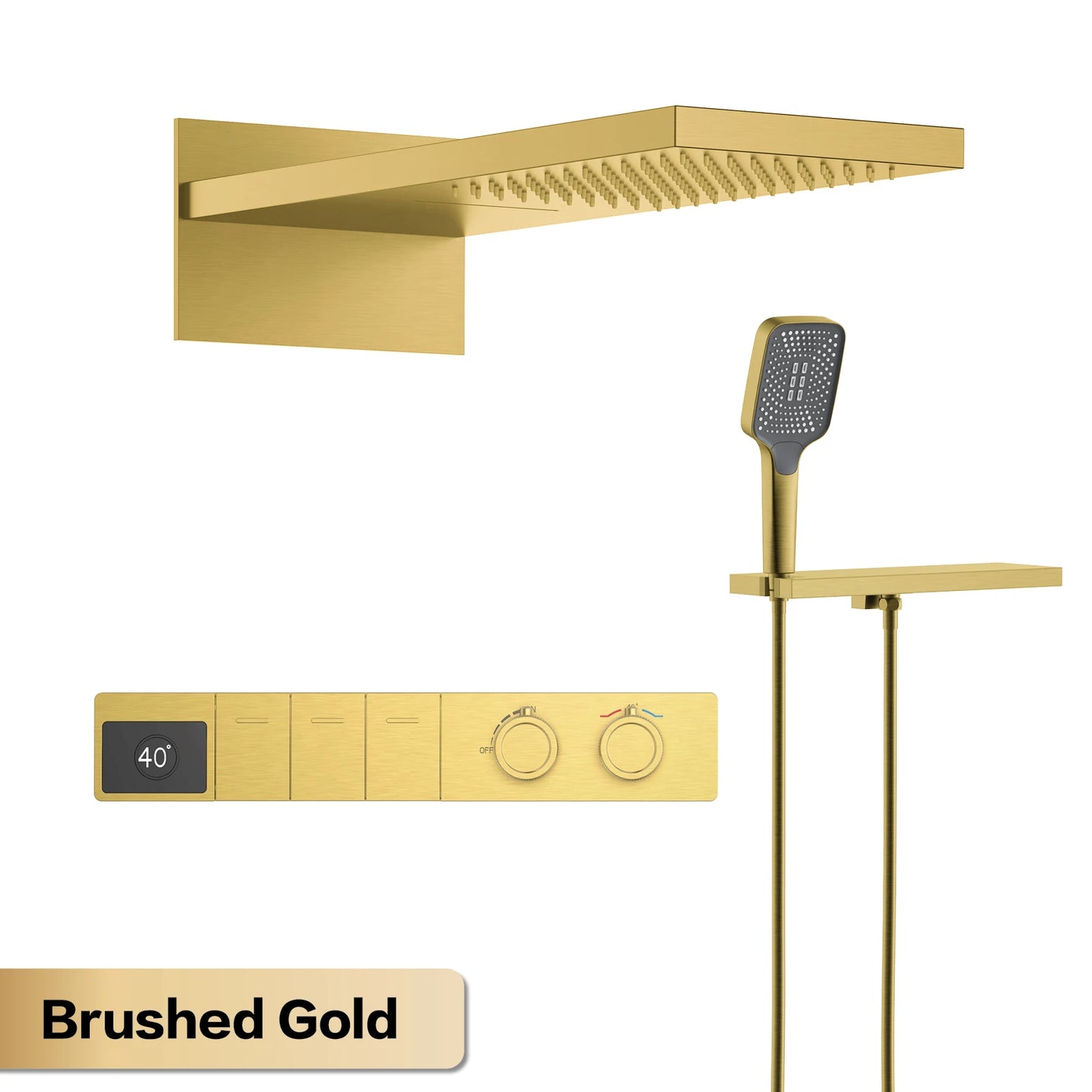 Luxury Gun Grey Brass Constant Wall Temperature Shower System LED Digital Display Cold & Hot Water Wall Mounted Bathroom faucet
