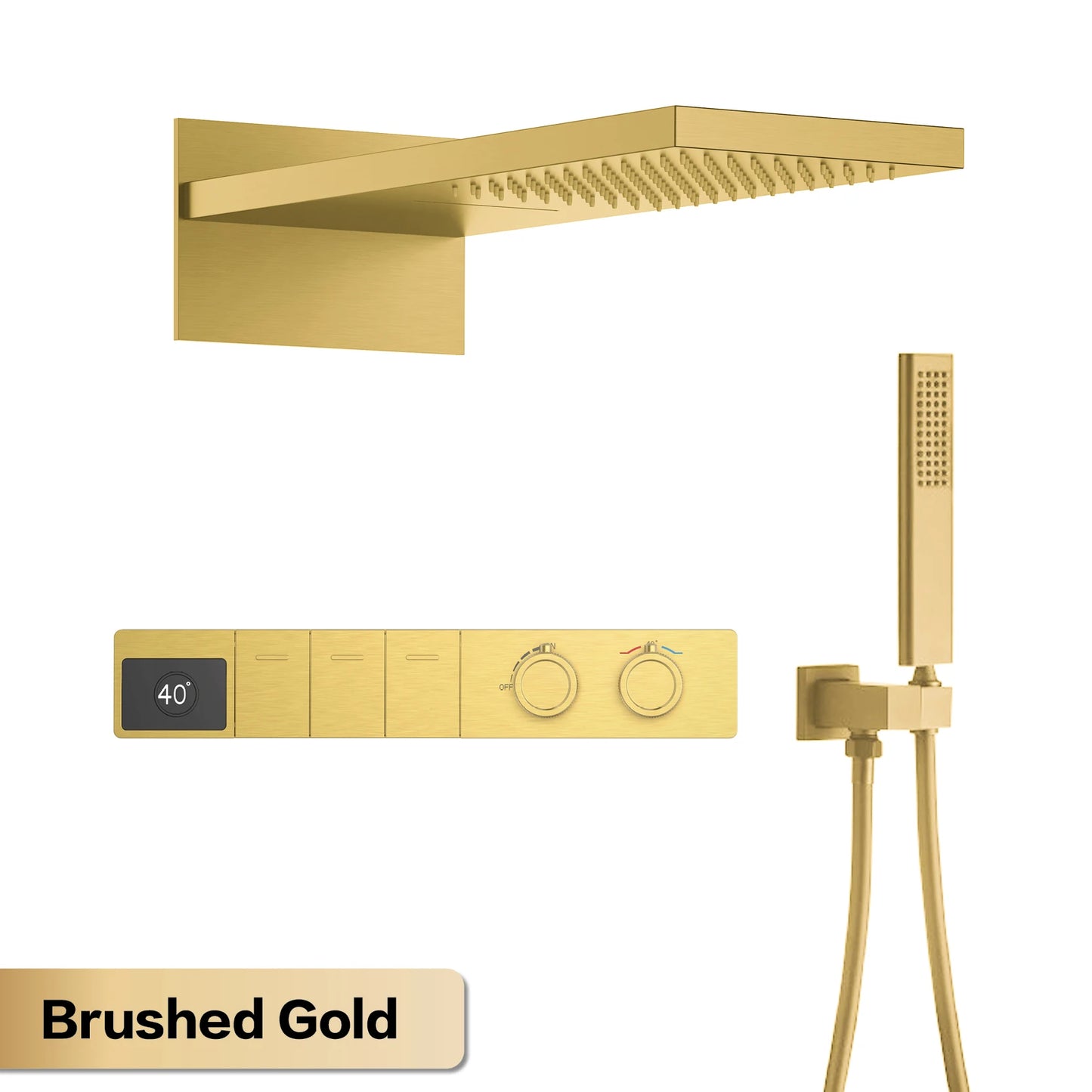 Luxury Gun Grey Brass Constant Wall Temperature Shower System LED Digital Display Cold & Hot Water Wall Mounted Bathroom faucet