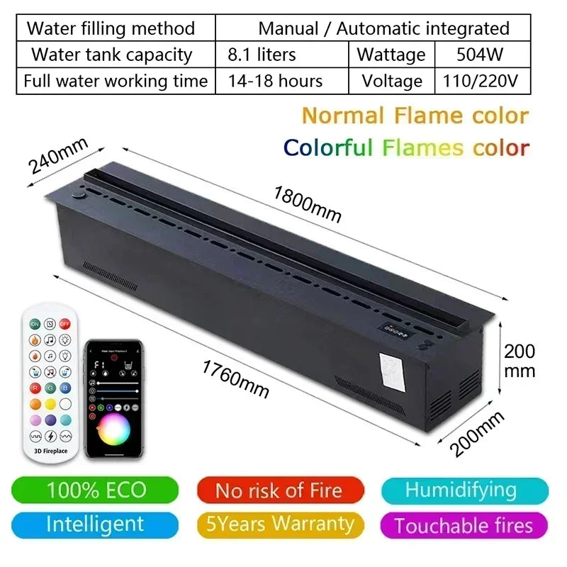 Chimenea atomizadora 3D para sala de estar, chimenea electrónica de llama falsa multicolor, chimenea de vapor de agua con Control remoto para el hogar