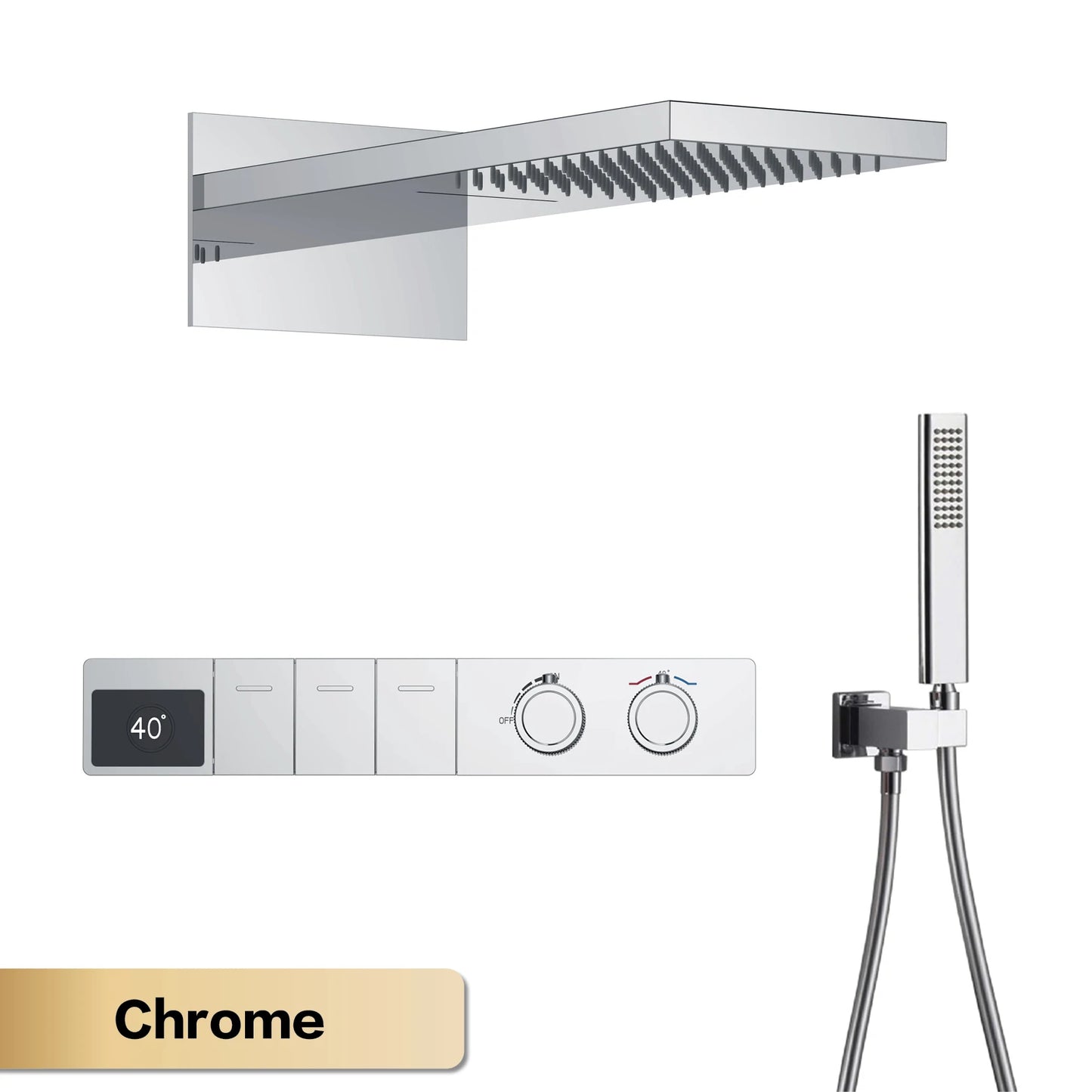 Luxury Gun Grey Brass Constant Wall Temperature Shower System LED Digital Display Cold & Hot Water Wall Mounted Bathroom faucet