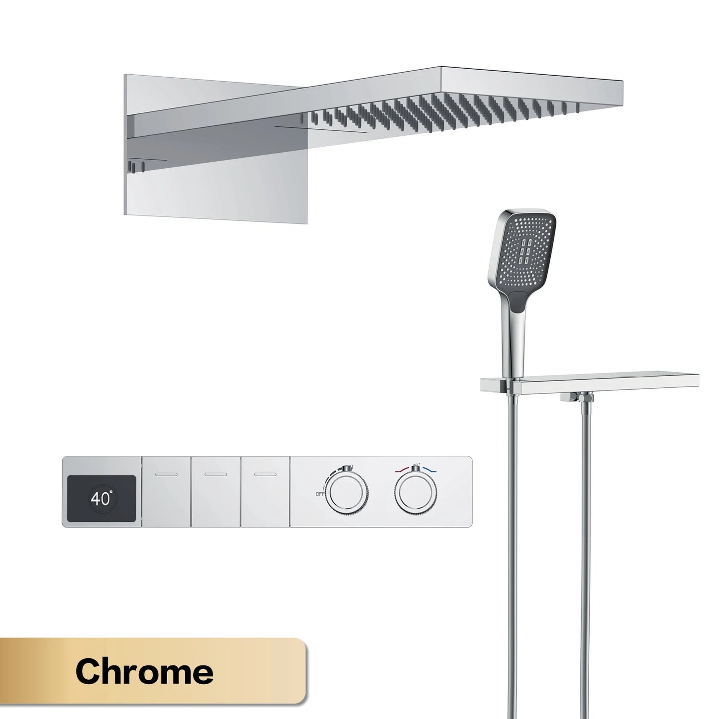 Luxury Gun Grey Brass Constant Wall Temperature Shower System LED Digital Display Cold & Hot Water Wall Mounted Bathroom faucet